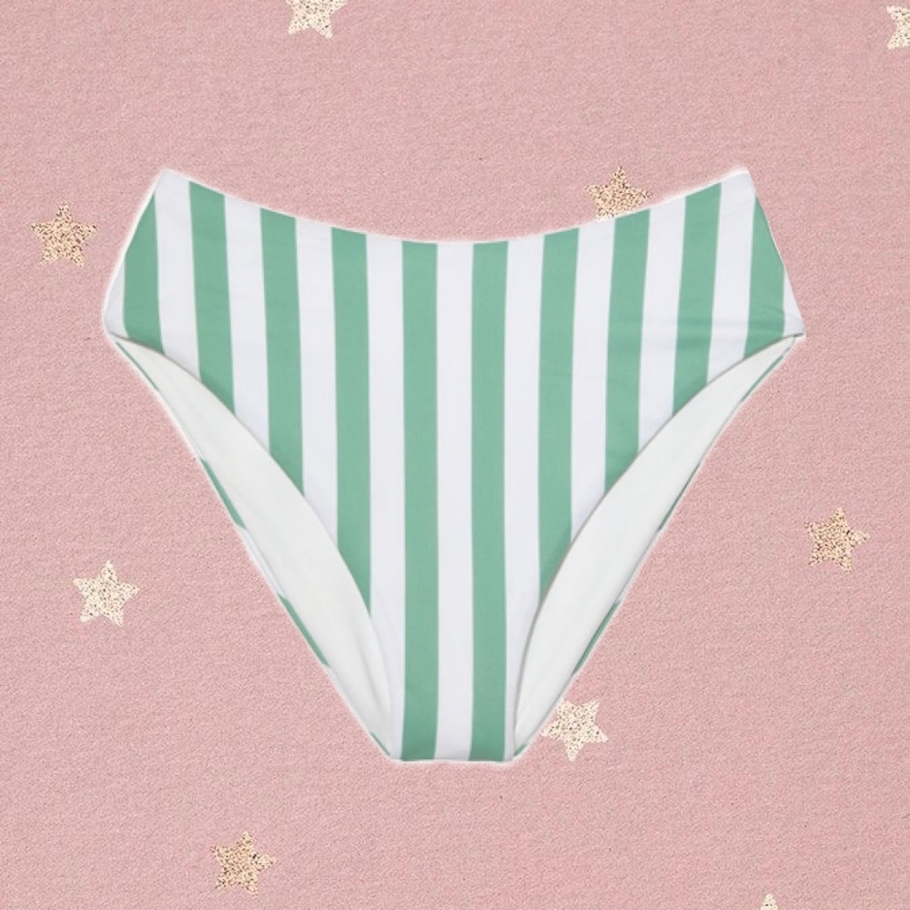 NWT Victoria’s Secret Swim Essential HighWaist Cheeky Green Stripe Bikini Bottom